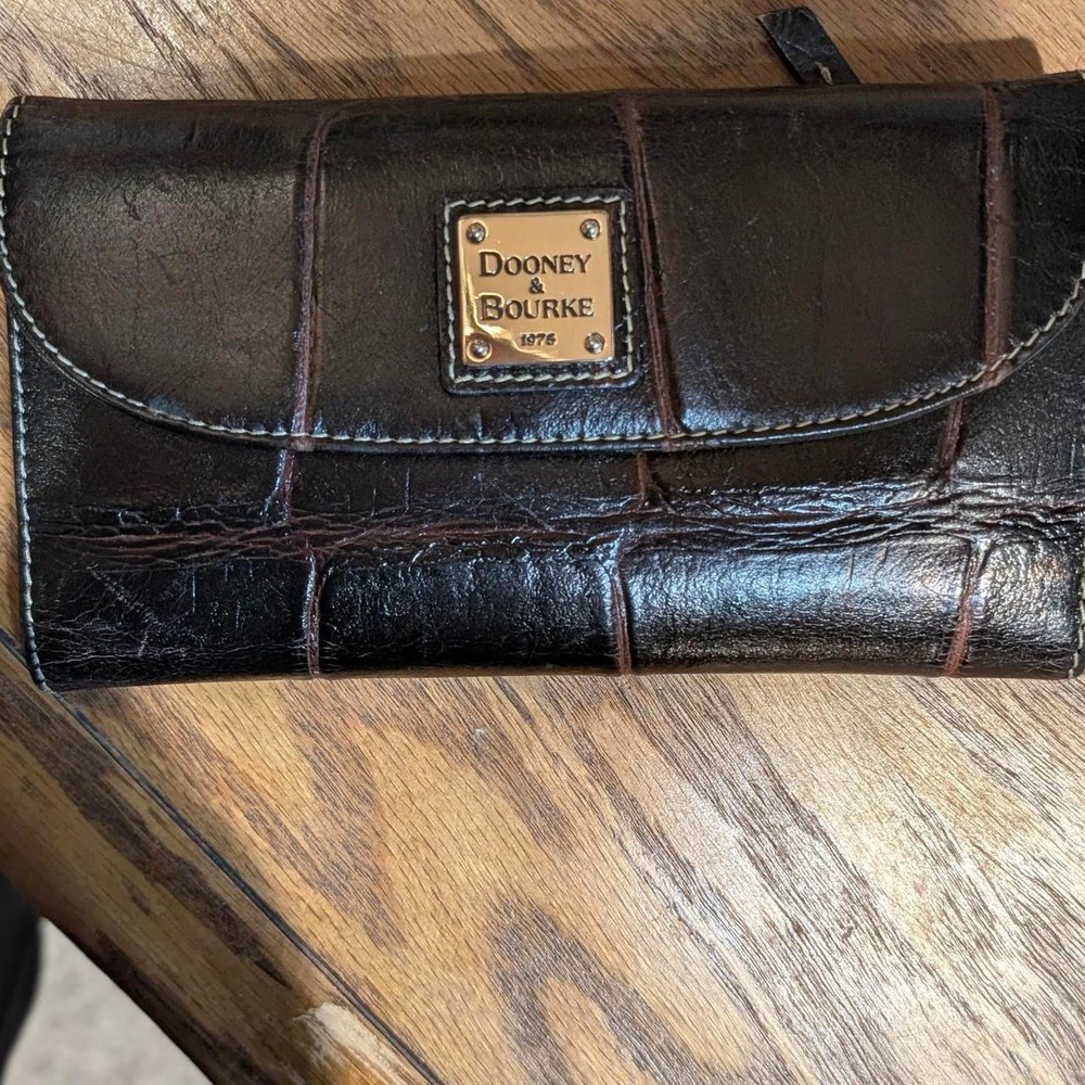 Dooney and Bourke Brown And Red Croc Continental Clutch And Checkbook Holder